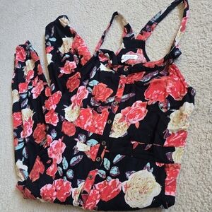 Element Rayon Jumpsuit Adjustable Straps Faux Button Down Front Floralcore